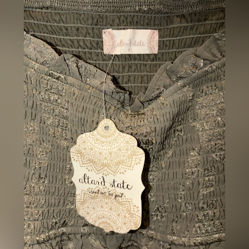 Altar'd State - Ellery Vetiver Lace Puff Short Sleeve Dress, XL - Picture 4 of 10